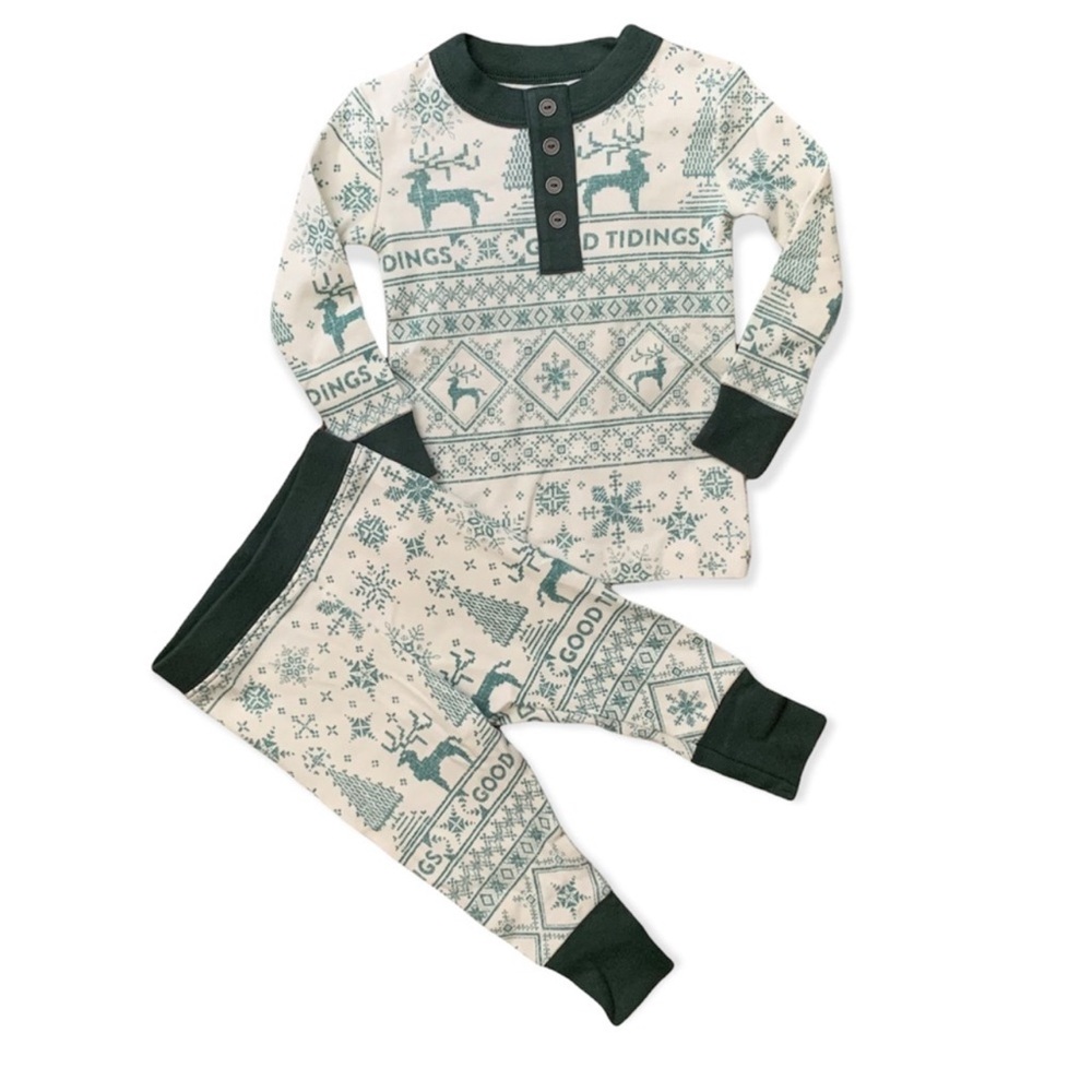 Hearth & Hand Kids' Reindeer Good Tidings 2pc Pajama Set, Green/Cream Size 18M - Picture 3 of 3